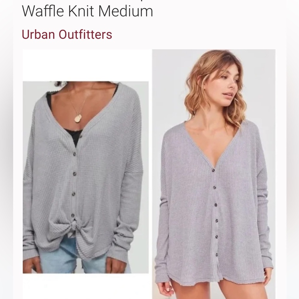 Urban Outfitters Light Gray Waffle Knit Cardigan